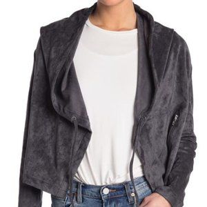 Blank NYC Faux Suede Grey Drawstring Hooded Jacket Size Small Zipper Pockets